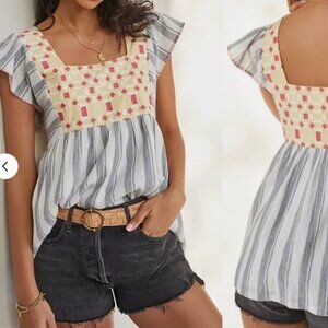 Anthropologie Forever That Girl Basel Embroidered Tunic Blouse Size 2